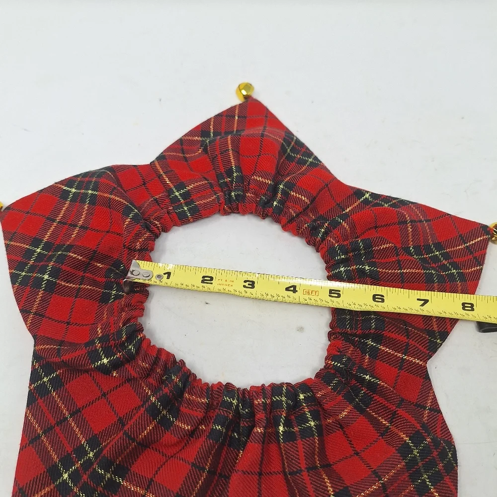 Red Plaid Star Hair Scrunchie with Bells